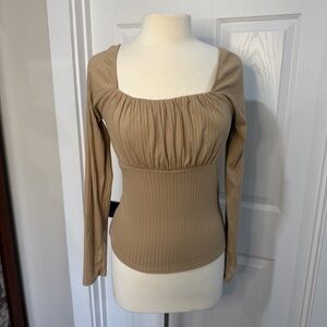 Willow Beige Ribbed Long Sleeve Blouse